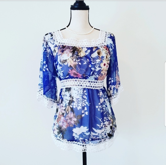 Madison Tops - 🍉 Madison Blue Floral Top